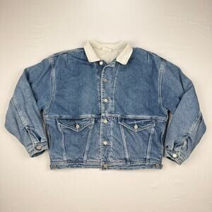 Vintage Esprit Jeans Denim Bomber Jacket Corduroy Stand Collar 80s 90s Large